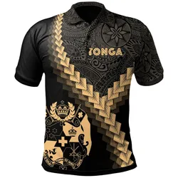 Tonga Polo Shirt - Tonga Coat Of Arms With Polynesian Tattoo Gold