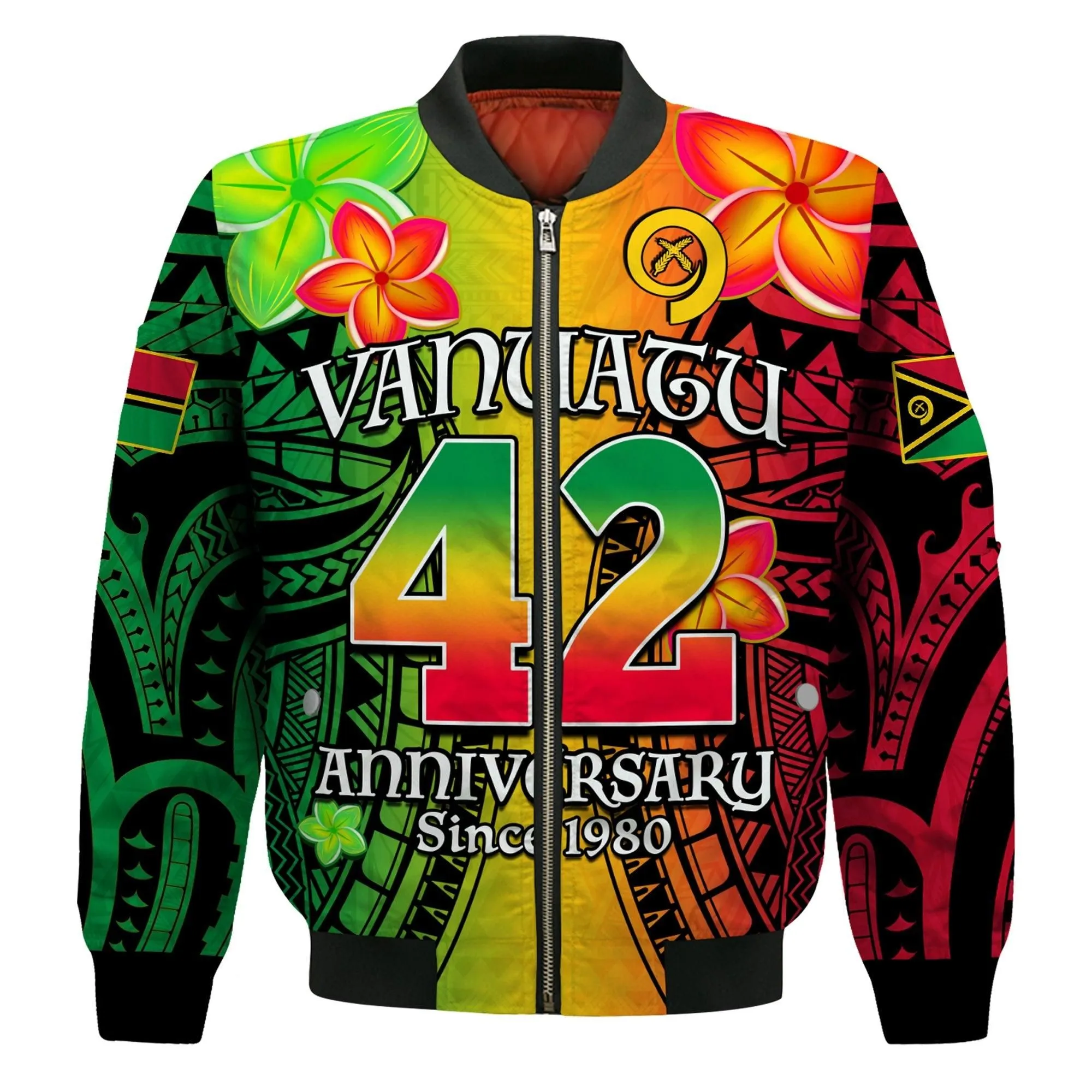 (Custom Personalised) Vanuatu 1980 Bomber Jacket Long God Yumi Stanap Happy 42nd Independence Anniversary LT14