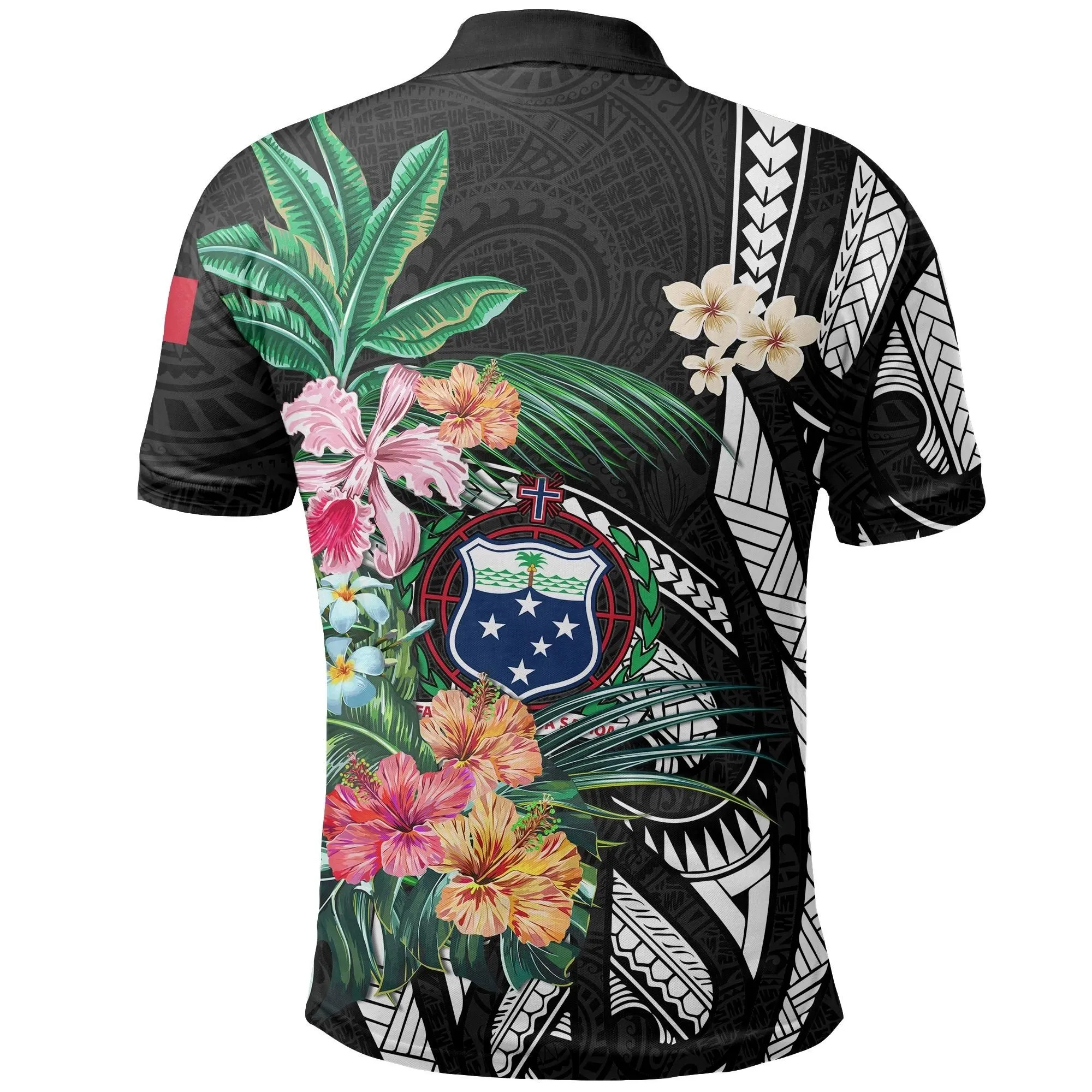 Samoa All Over Print Polo Shirt Coat Of Arms Polynesian With Hibiscus TH5