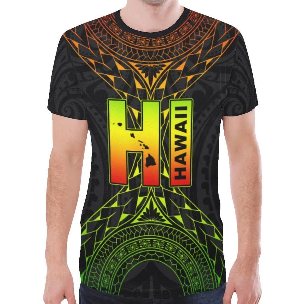 Hawaii All Over Print T shirt - Hawaii Map Polynesian Tattoo Style Reggae Version