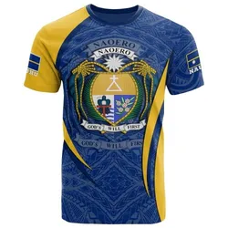 Nauru Polynesian T shirt - Nauru Flag Coat Of Arms Polynesian Tattoo Blue