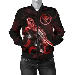 FamilyGaterJacket - Bomber Jacket Hawaii Polynesian - Turtle With Blooming Hibiscus Red - BN22