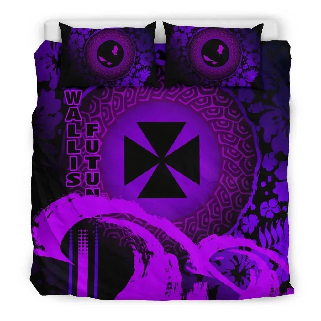 FamilyGater Bedding Set - Cover and Pillow Cases Wallis And Futuna - Hibiscus And Wave Purple K7