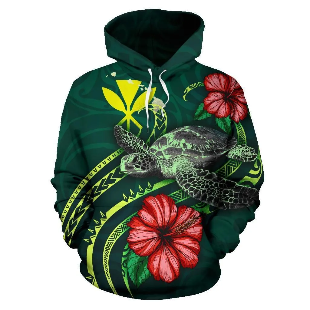Hawaii Polynesian Hoodie - Green Turtle Hibiscus - BN12