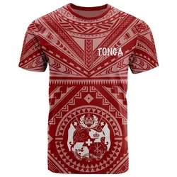 Tonga T shirt - Tonga Seal With Polynesian Tattoo Style (Red)