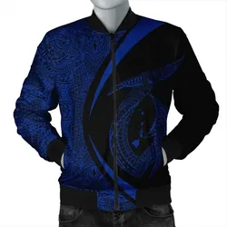 FamilyGaterJacket - Hawaii Fish Hook Polynesian Bomber Jacket - Circle Style Blue - AH - J4R