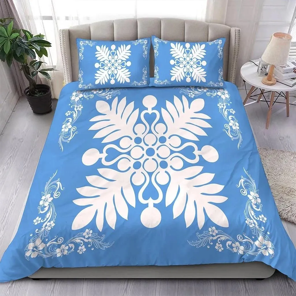 Alohawaii Home Set - Hawaiian Quilt Maui Plant And Hibiscus Pattern Bedding Set - White Pastel - AH J8
