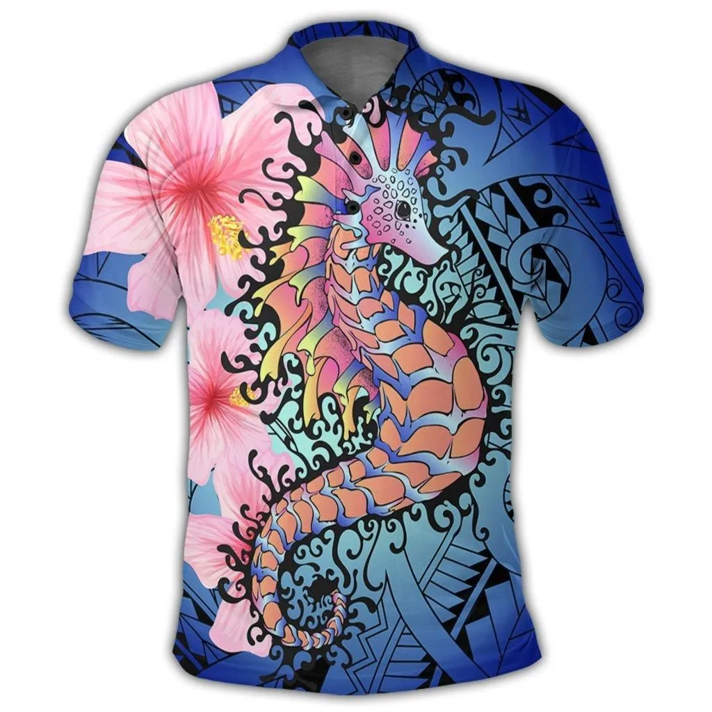 Hawaii Polynesian Pink Hibiscus Seahorse Polo Shirt - AH