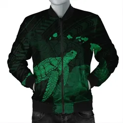 Alohawaii Jacket - Hawaii Polynesian Hibiscus Turtle Map Bomber Jacket Green - AH - J5R
