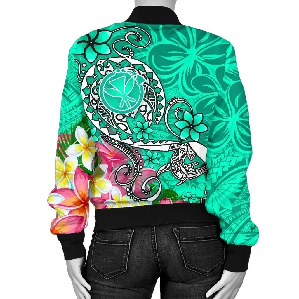 FamilyGater Jacket - Bomber Jacket Hawaii - Turtle Plumeria Polynesian Tattoo Turquoise Color - BN18