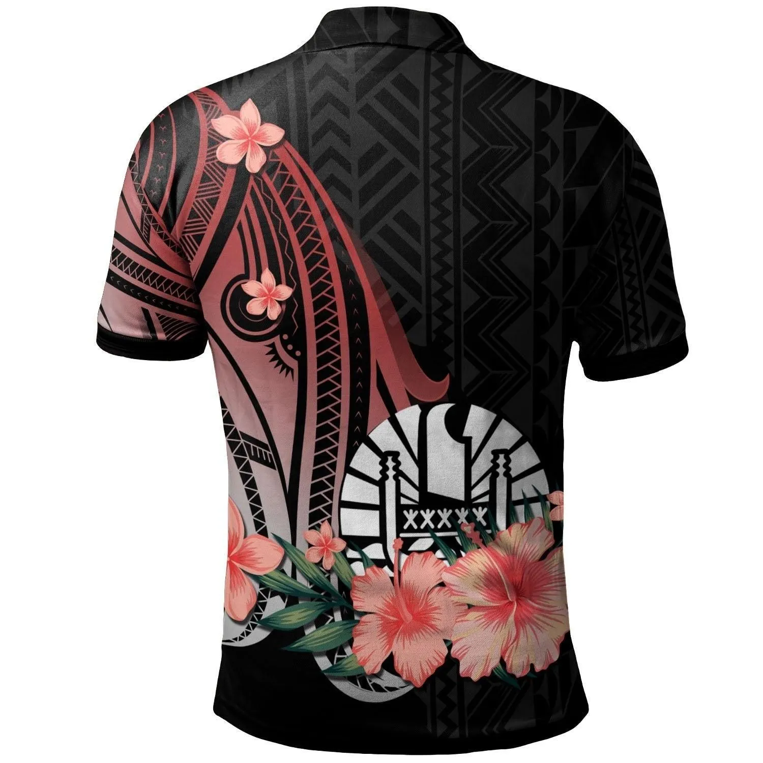 Tahiti Personalised Custom Polo Shirt - Red Polynesian Hibiscus Pattern Style