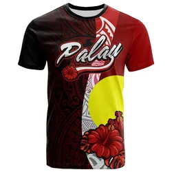 Palau Polynesian T-Shirt - Coat Of Arm With Hibiscus - BN12
