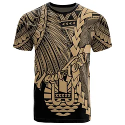 Tahiti Polynesian Custom Personalised T-Shirt - Tribal Wave Tattoo Gold