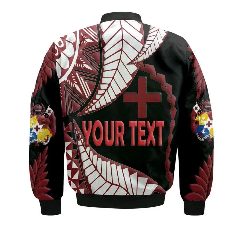 (Custom Personalised) Tonga Emancipation Day Bomber Jacket Kupesi Pattern No.1 Black LT9