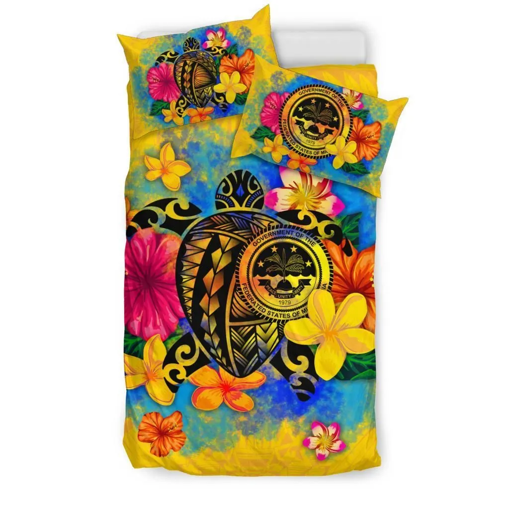 FamilyGater Bedding Set - Cover and Pillow Cases Federated States of Micronesia Polynesian - Turtle with Plumeria and Hibiscus - BN15