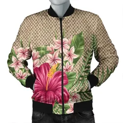 FamilyGater Jacket - Hawaiian Hibiscus Plumeria Palm Leaves Lauhala Background Polynesian Bomber Jacket - AH - A0