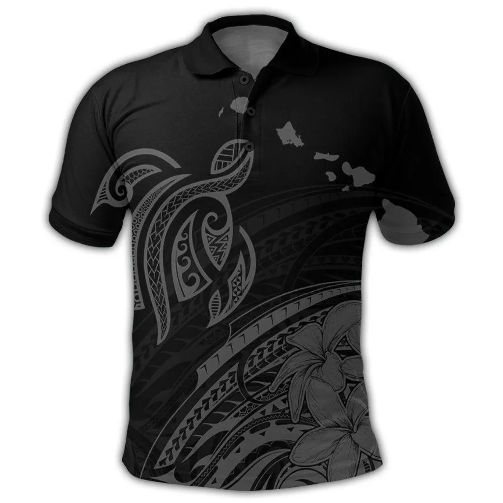 Hawaii Turtle Polynesian Map Plumeria Polo Shirt Gray - AH
