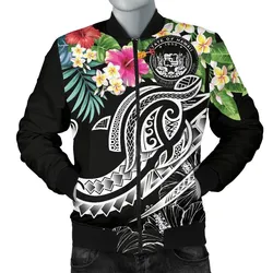 Polynesian Hawaii Mens Bomber Jacket - Summer Plumeria Black