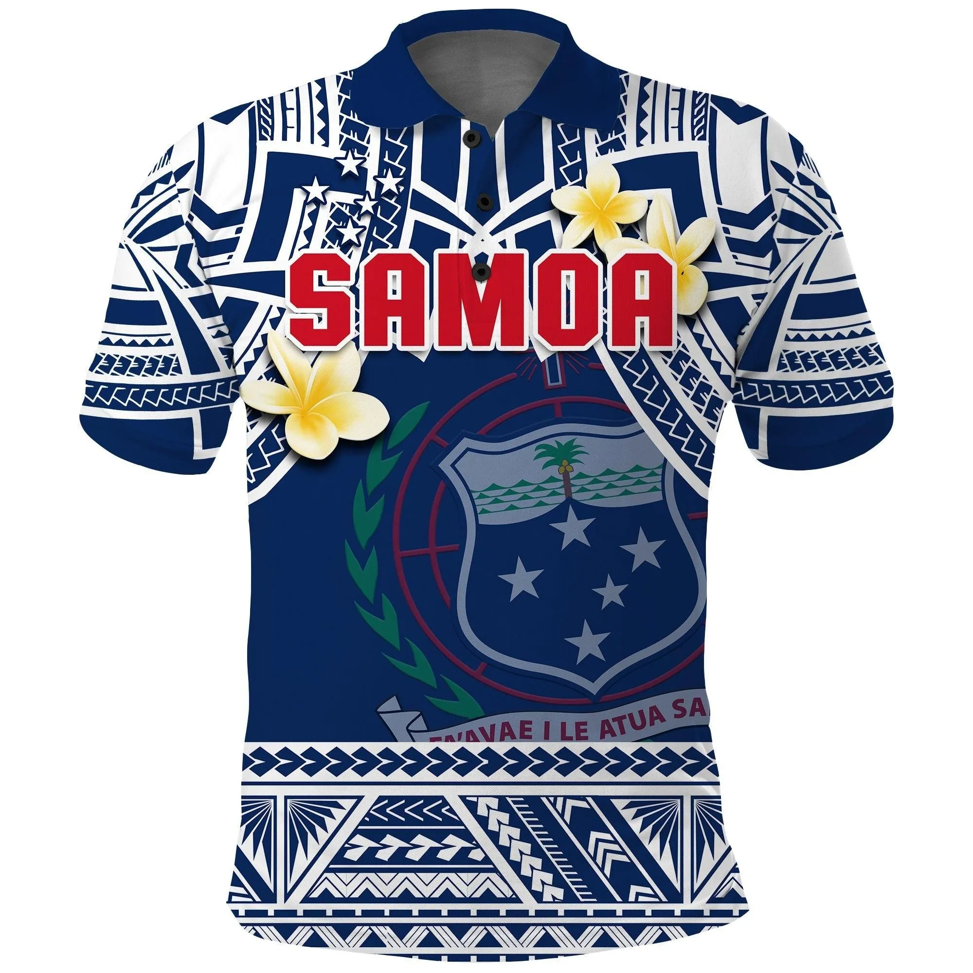 (Custom Personalised) Samoa Polo Shirt Samoan Plumeria Flowers Mix Polynesian Pattern LT14