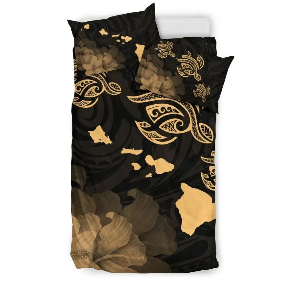 FamilyGater Bedding Set - Cover and Pillow Cases Hawaiian Map Turtle  Hibiscus Polynesian - AH - J1