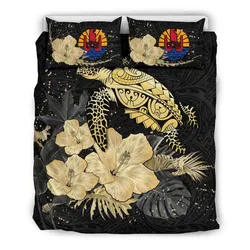 FamilyGater Bedding Set - Cover and Pillow Cases Tahiti - Turtle Hibiscus Gold Special A24