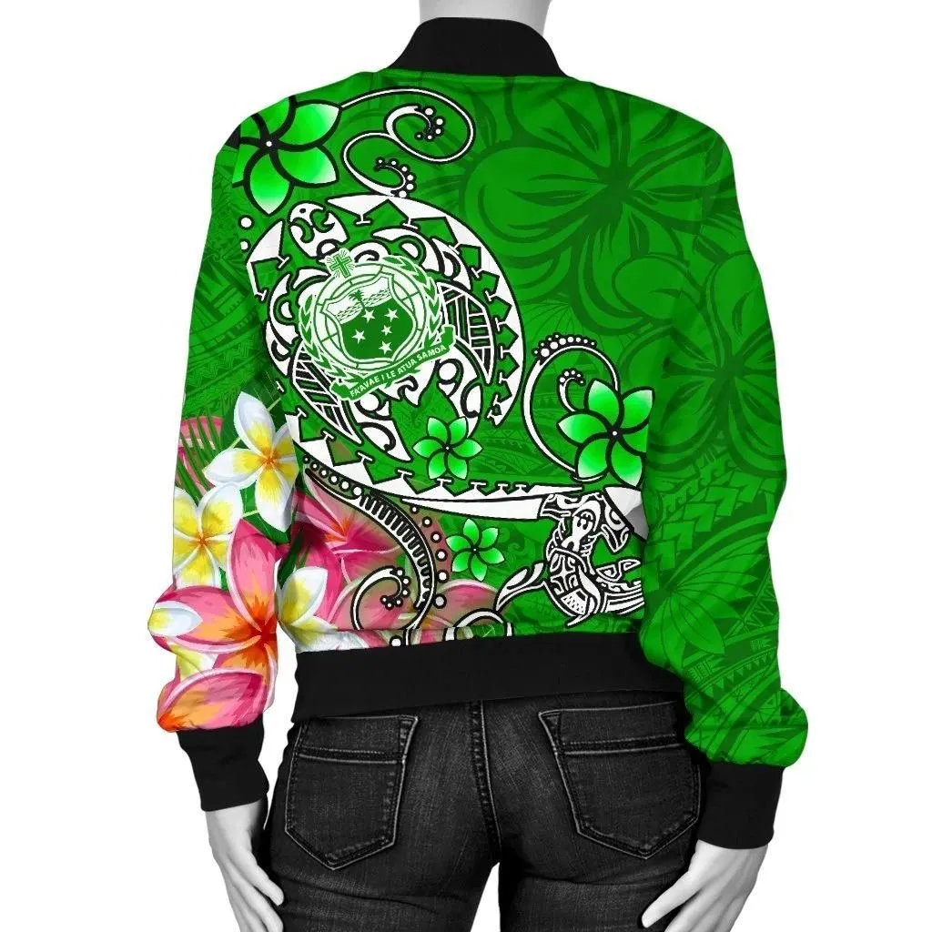FamilyGater Jacket - Bomber Jacket Samoa Custom Personalised - Turtle Plumeria (Green) - BN18