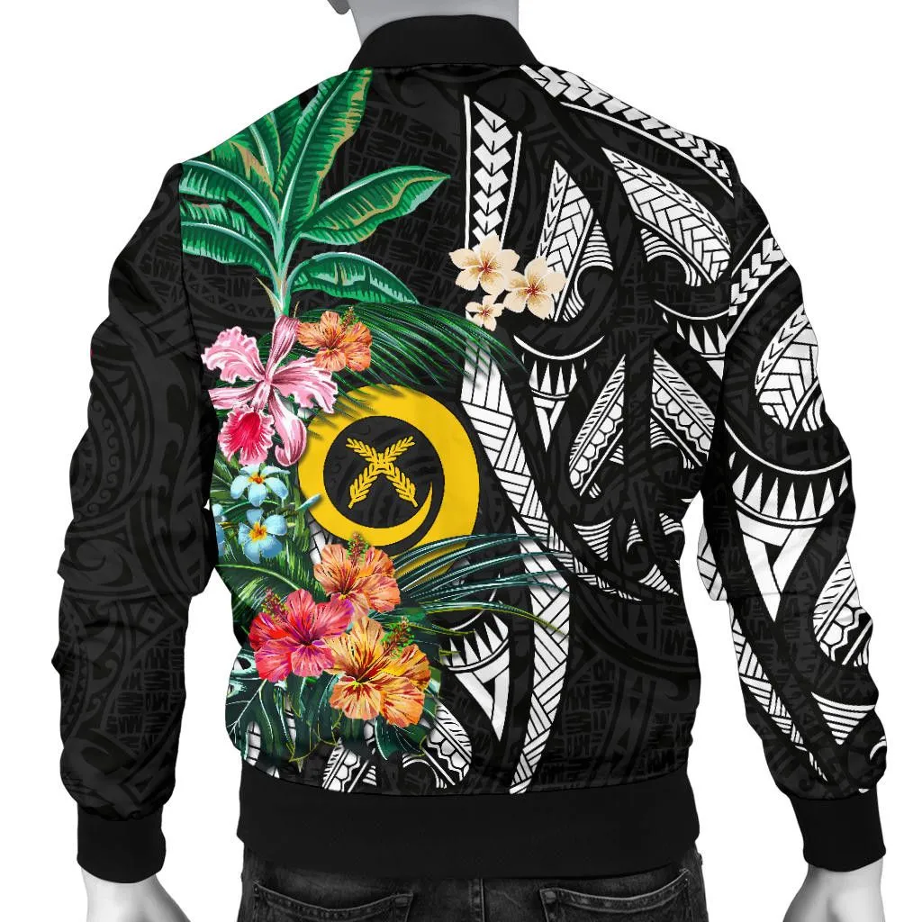 Vanuatu Men's Bomber Jacket Coat Of Arms Polynesian With Hibiscus-2 TH5