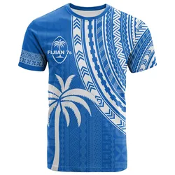 Fiji Rugby Sevens T Shirt Fijian 7s Tapa Polynesian Blue Ver.01 LT13