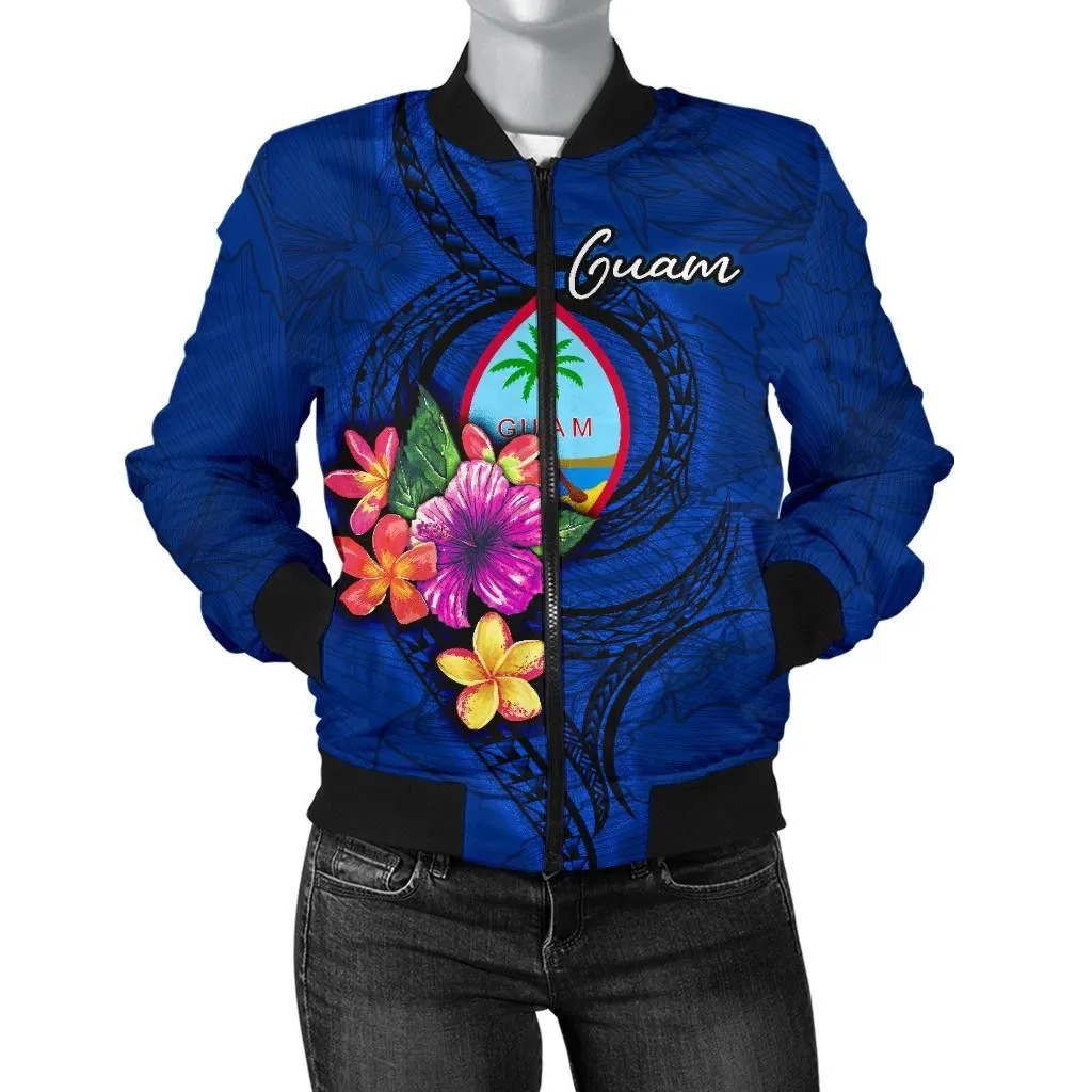 FamilyGater Jacket - Bomber Jacket Guam Polynesian - Floral With Seal Blue - BN12
