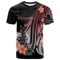 Vanuatu T shirt - Red Polynesian Hibiscus Pattern Style