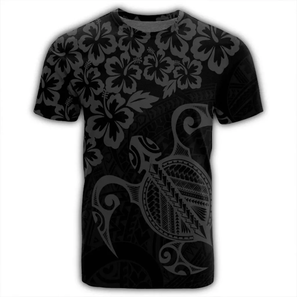 Alohawaii Tee - Hawaiian Map Turtle Hibiscus Kanaka Polynesian T-shirt Gray - AH - J4R
