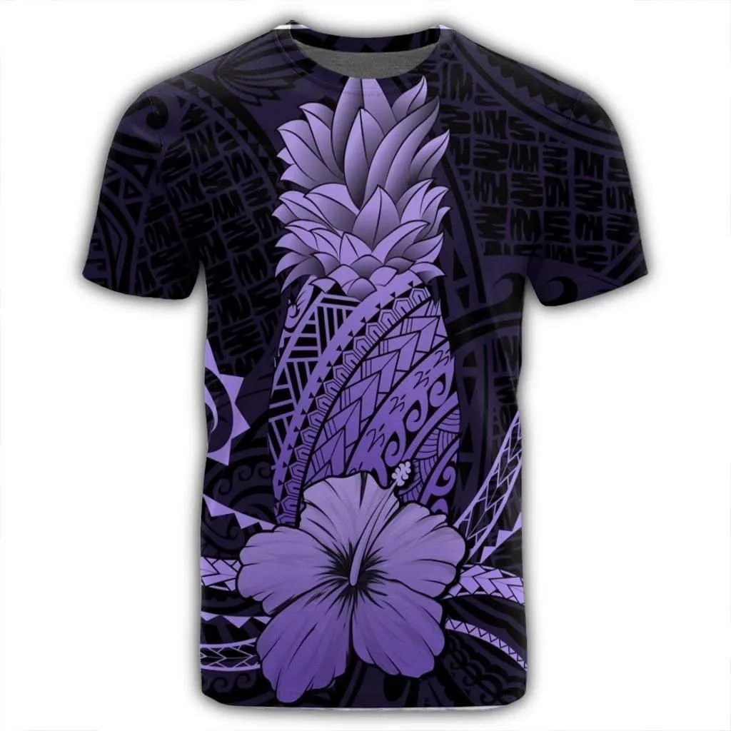 Alohawaii Tee - Hawaii Polynesian Pineapple Hibiscus T-shirt Purple - AH - J4R