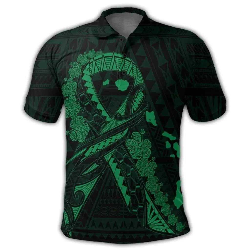 Alohawaii Shirt - Hawaiian Map Heart Ribbon Cancer Hibiscus Green Polynesian Polo Shirt - AH - J4R