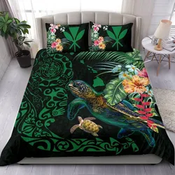 Alohawaii Bedding Set - Cover and Pillow Cases Hawaii Tiki Polynesian - Turtle Mix Hibiscus Green K4