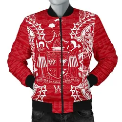 Fiji Polynesian Mens Bomber Jacket Map Red White