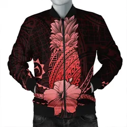 Hawaii Polynesian Pineapple Hibiscus Bomber Jacket - Red