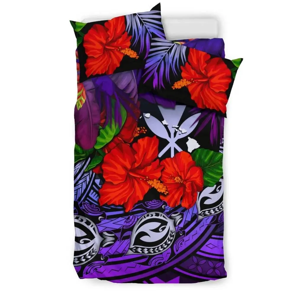 FamilyGater Bedding Set - Cover and Pillow Cases Kanaka Maoli (Hawaiian) - Polynesian Turtle And Hibiscus Purple A24