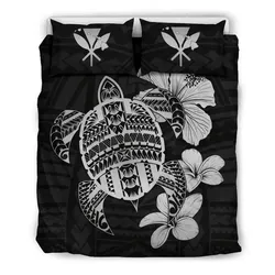 Alohawaii Home Set - Hawaiian Kanaka Hibiscus Plumeria Mix Polynesian Turtle Bedding Set Gray AH J1