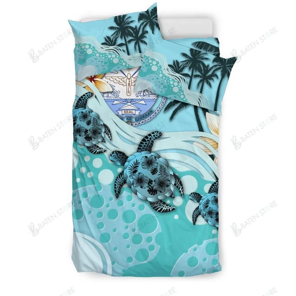 Marshall Islands Blue Turtle Hibiscus Bedding Set Bedroom Decor