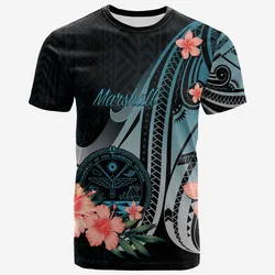 Marshall Islands T-Shirt - Turquoise Polynesian Hibiscus Pattern Style