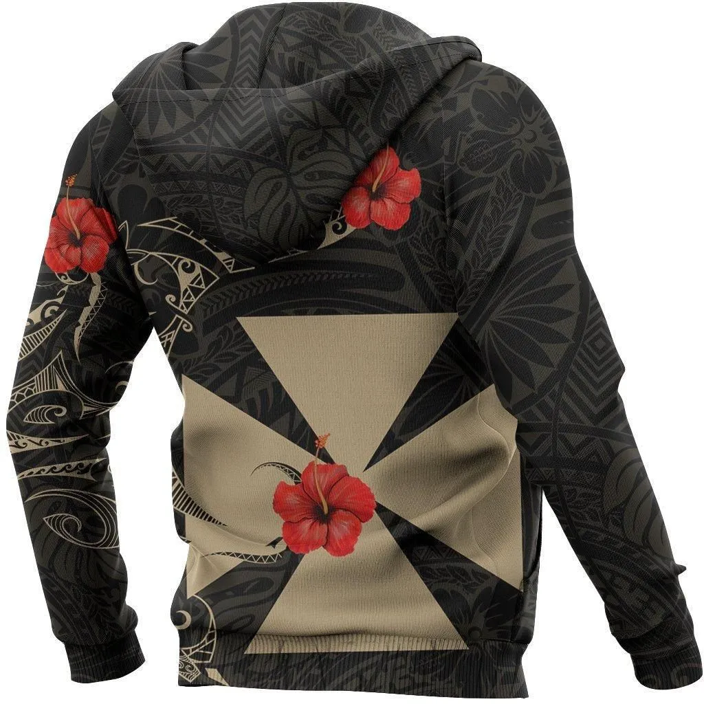 Wallis And Futuna Hoodie Hibiscus Tattoo Style