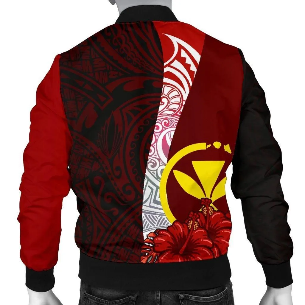 Hawaii Polynesian Custom Personalised Mens Bomber Jacket - Coat Of Arm With Hibiscus
