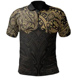 New Zealand Polo Shirt, Maori Polynesian Tattoo Gold