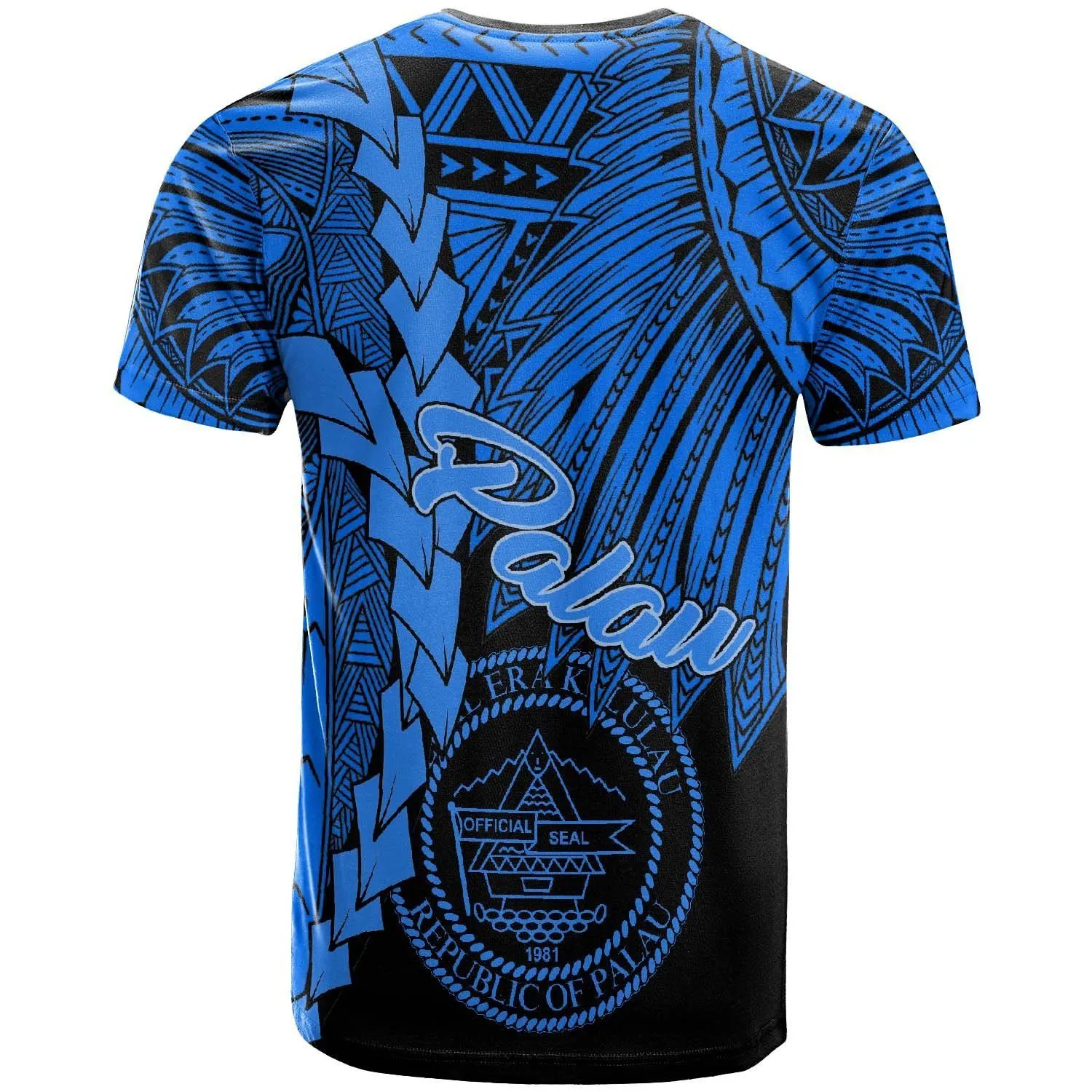 Palau Polynesian T-Shirt - Tribal Wave Tattoo Blue - BN12