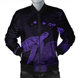 Hawaii Polynesian Hibiscus Turtle Map Bomber Jacket Purple - AH