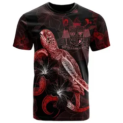 Alohawaii T-Shirt - Tee Fiji Polynesian - Turtle With Blooming Hibiscus Red - BN22