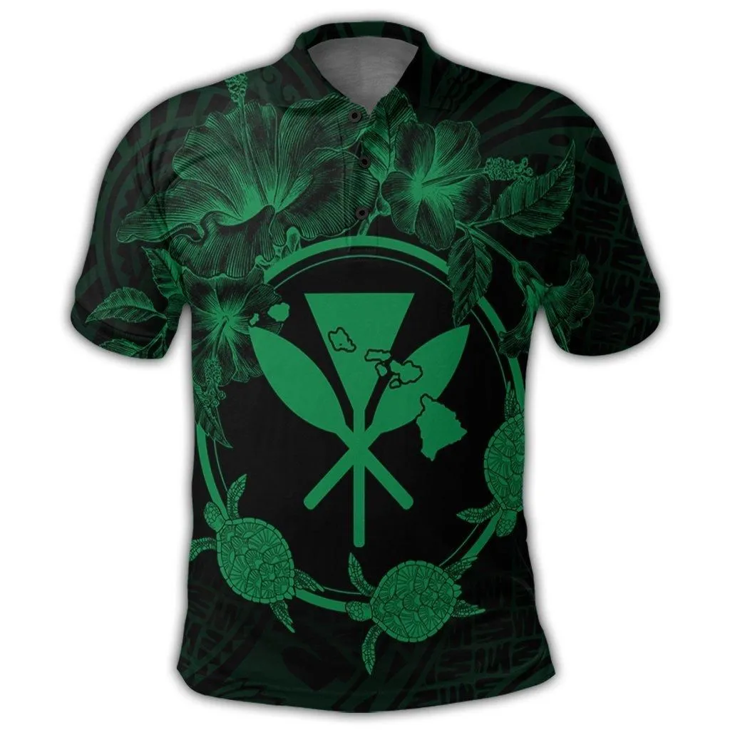 Hawaii Kanaka Turtle Hibiscus Polynesian Polo Shirt - Anthea Style Green - AH