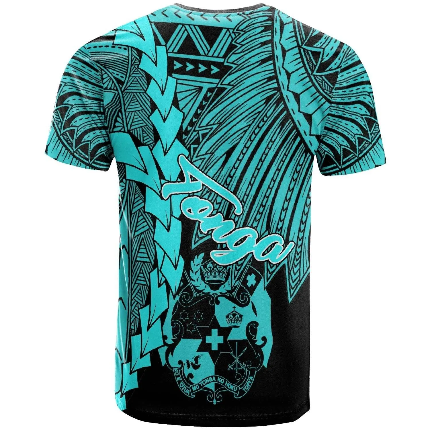 Tonga Polynesian Custom Personalised T-Shirt - Tribal Wave Tattoo Neon Blue