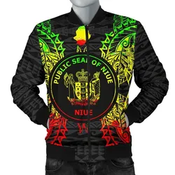 Niue Polynesian Mens Bomber Jacket Map Reggae