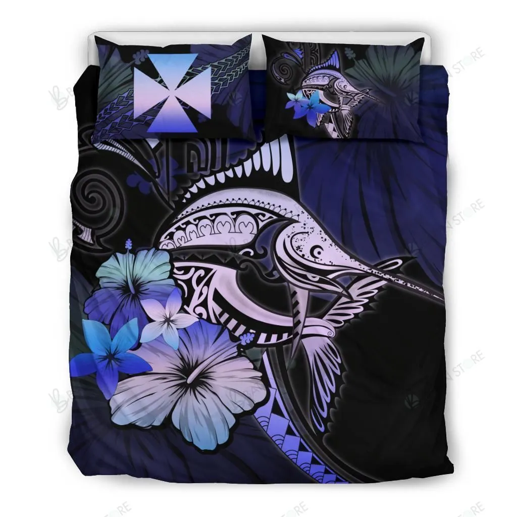 Wallis And Futuna Marlin And Hibiscus Bedding Set Bedroom Decor Purple